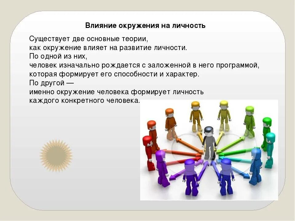 Тест ваше место в социуме на русском. Влияние окружения на личность. Как окружение влияет на личность. Влияние социальной среды на формирование \. Влияние личности на людей.