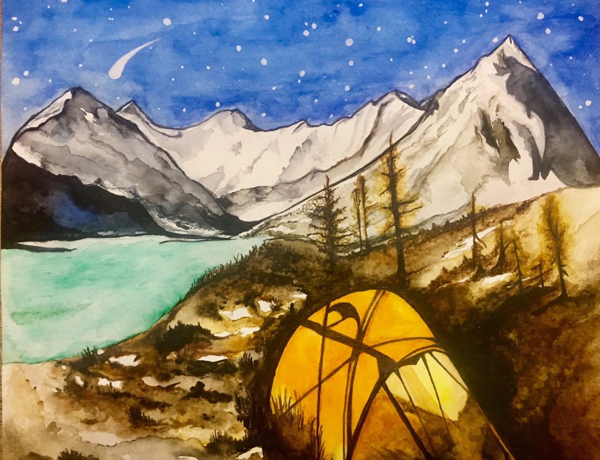 Горный пейзаж для детей. Горы гуашью. Рисование гуашью горы. Горы акварелью для начинающих