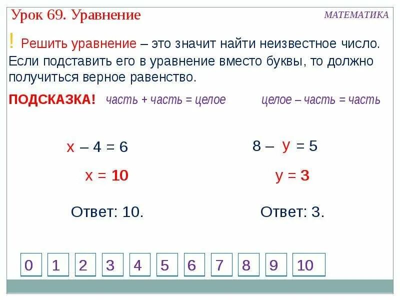 Как решать уравнения 1 класс математика