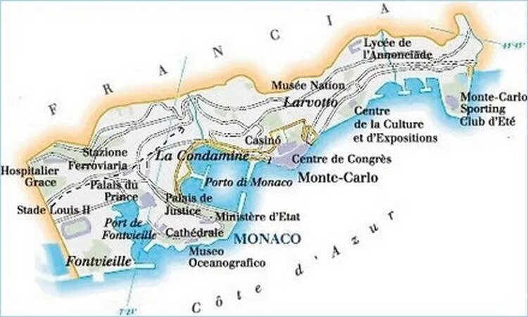Где находится монте карло какая страна. Княжество Монако на карте. Монте Карло Монако на карте.