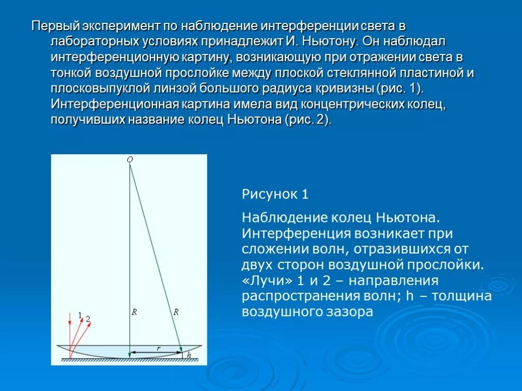 При каких условиях можно наблюдать интерференционную картину. Опыт Ньютона интерференция света. Опыты по наблюдения интерференции света. Интерференционный опыт Ньютона. Опыты по наблюдения интерференции света кольца Ньютона.