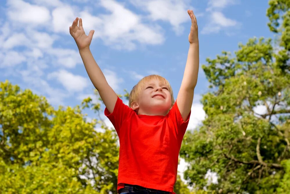 Поднимают детские. Мальчик радуется солнцу. Дети поднимают руки. Мальчик с поднятыми руками. Мальчик счастлив поднял руки.