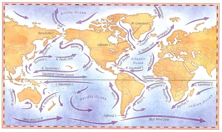 Западные берега теплые и холодные течения. Течение западных ветров на карте. Физическая карта с теплыми и холодными течениями. Теплые и холодные течения на контурной карте. Тёплые и холодные течения на физической карте полушарий.