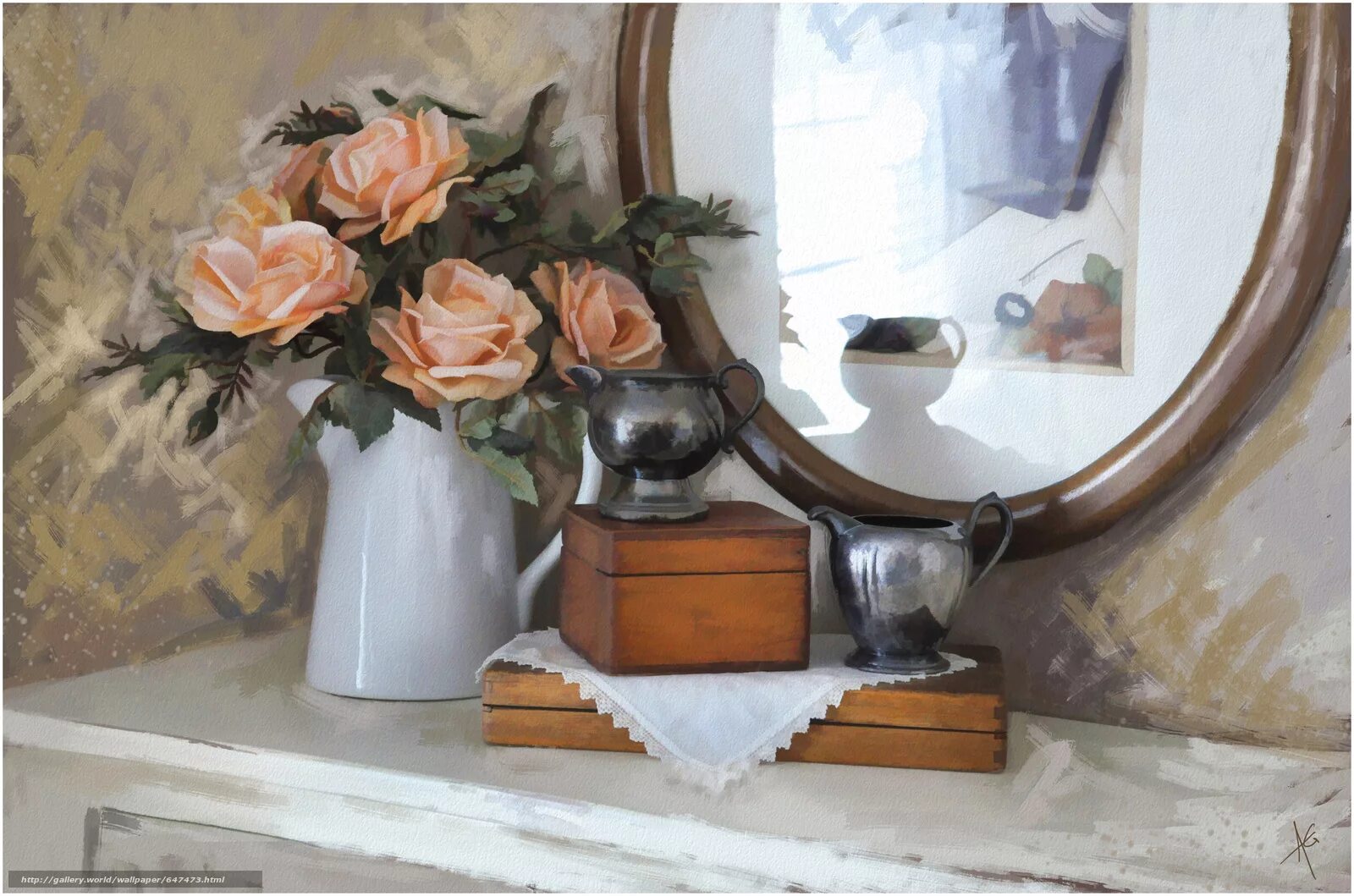 Цветы отражаются в зеркале. Натюрморты от Альберто Гильена. Акварели Альберто Гильена. Натюрморт в интерьере живопись. Тематический натюрморт в интерьере.