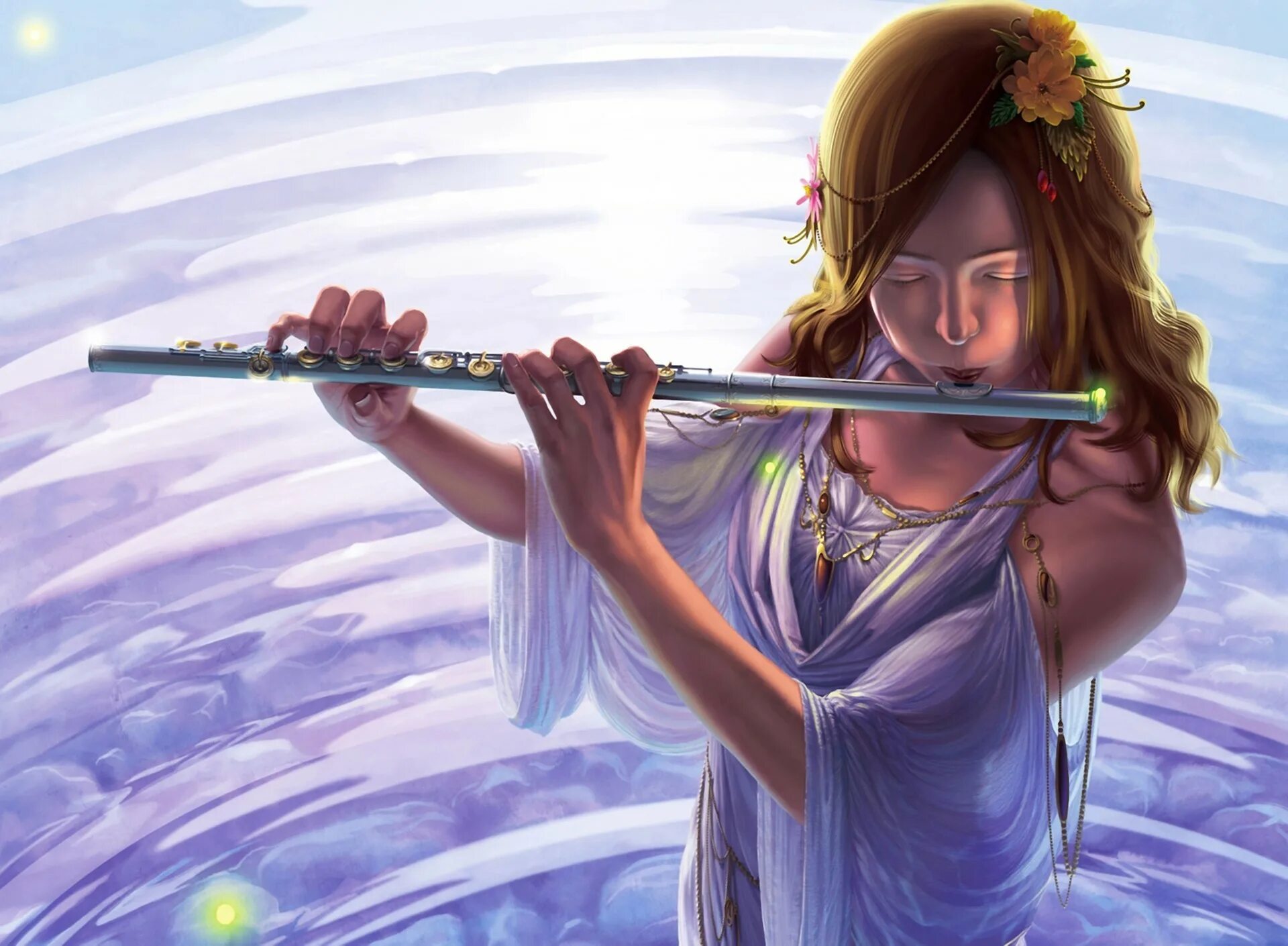 Песня для души на телефон. Девушка с флейтой. Человек с флейтой. Эльф с флейтой. Девушка с флейтой картина.