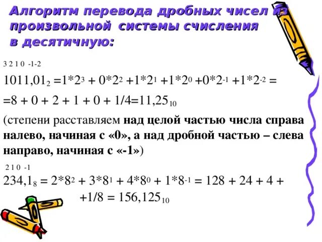 Алгоритм перевода чисел в десятичную систему