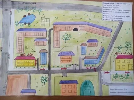 Нарисовать дорогу от дома до школы