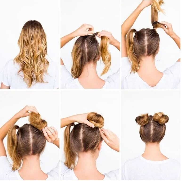 Гулька на голове. Как сделать 2 дули. Прическа пучки по бокам. Как сделать 2 дули. Пошаговые прически.