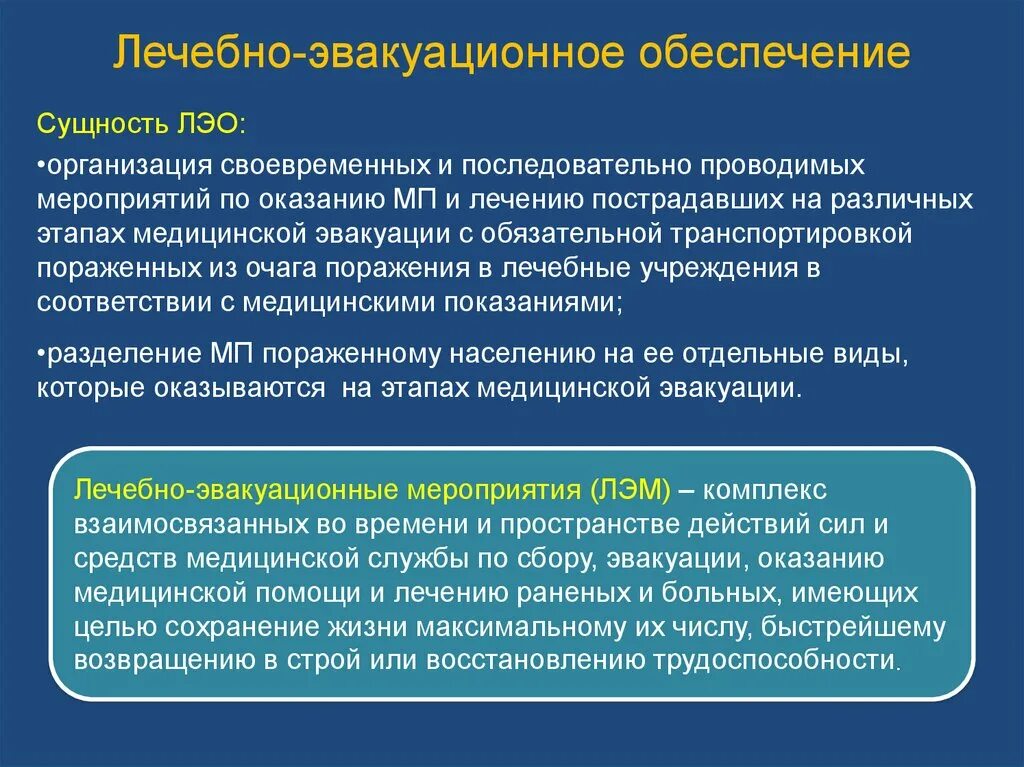 Понятие о лечебно-эвакуационном обеспечении. Лечебно-эвакуационное обеспечение насе. Система лечебно-эвакуационного обеспечения в ЧС. Этапы лечебно эвакуационного обеспечения.