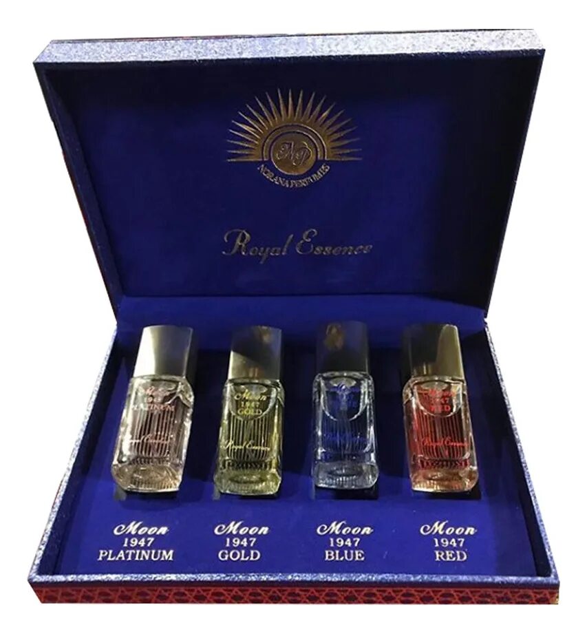 Noran Perfumes Moon 1947 Set Blue + Gold + Platinum + Red парфюмерная вода 4*15ml. Noran Perfumes Royal Essence набор. Noran набор Moon 1947. Noran Perfumes 15 мл. Голд мун