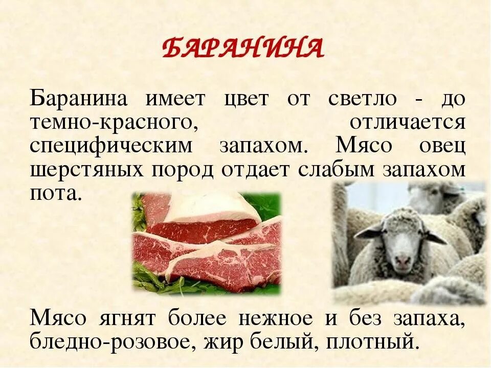 Мясо барашка. Характеристика мяса баранины. Описание мяса баранины.