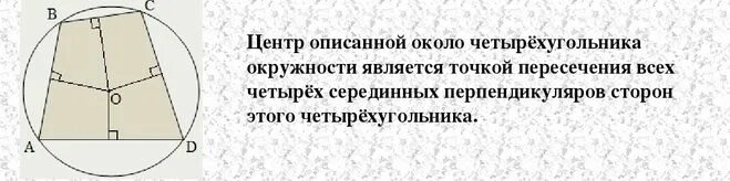 В любом описанном четырехугольнике суммы равны. Центр окружности описанной около четырехугольника. Центр описанной окружности четырехугольника. Центр окружность осанная около четырехугольник. Центр коружноти опианной коло четырёхугольника.