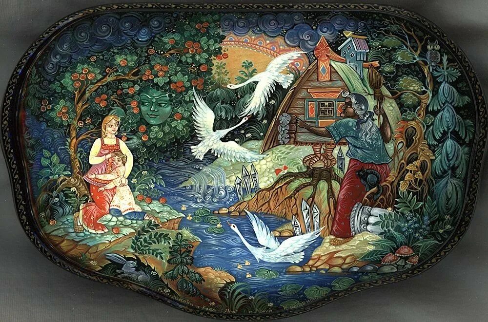 Палех летучий корабль. Лаковая миниатюра холуй гуси-лебеди. Палехская роспись поселок палех. Палехская миниатюра народные промыслы. Холуйская художественная фабрика лаковой миниатюры.