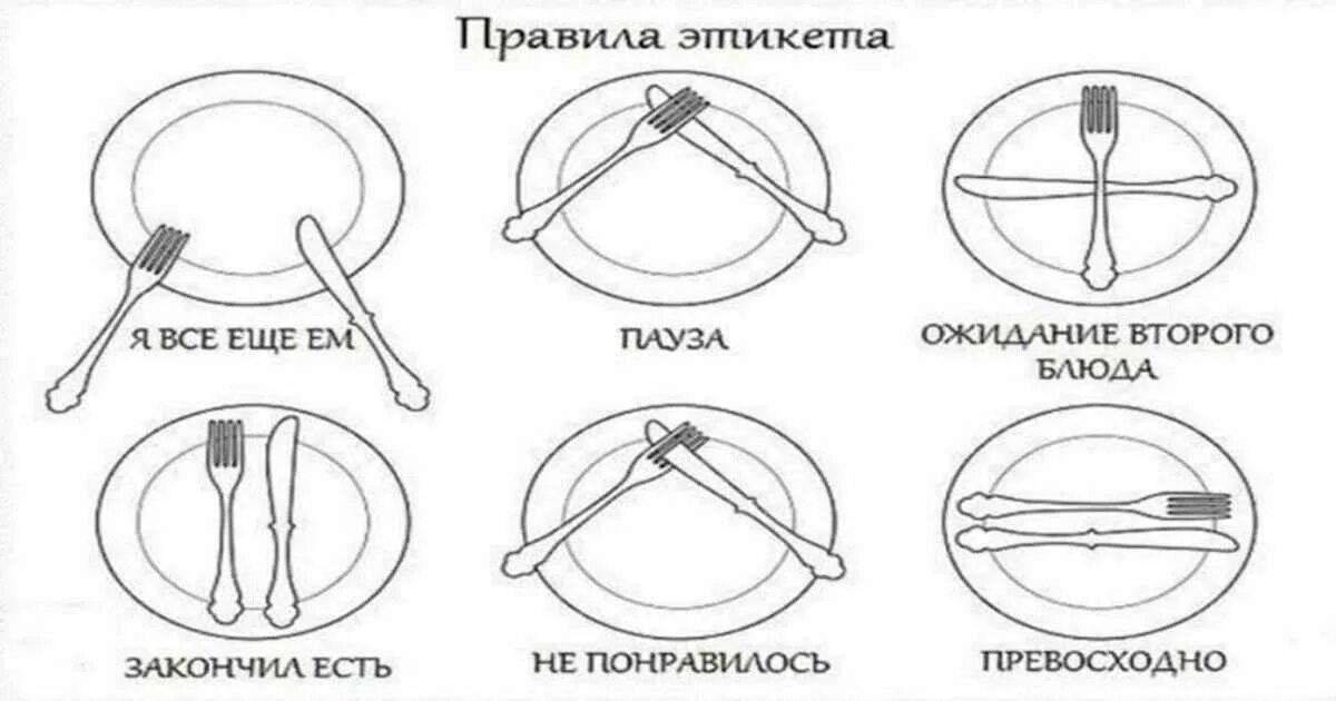 Правила этикета приема пищи. Этикет за столом. Этикет за столом приборы. Схема вилки и ножа. Столовый этикет приборы на тарелке.