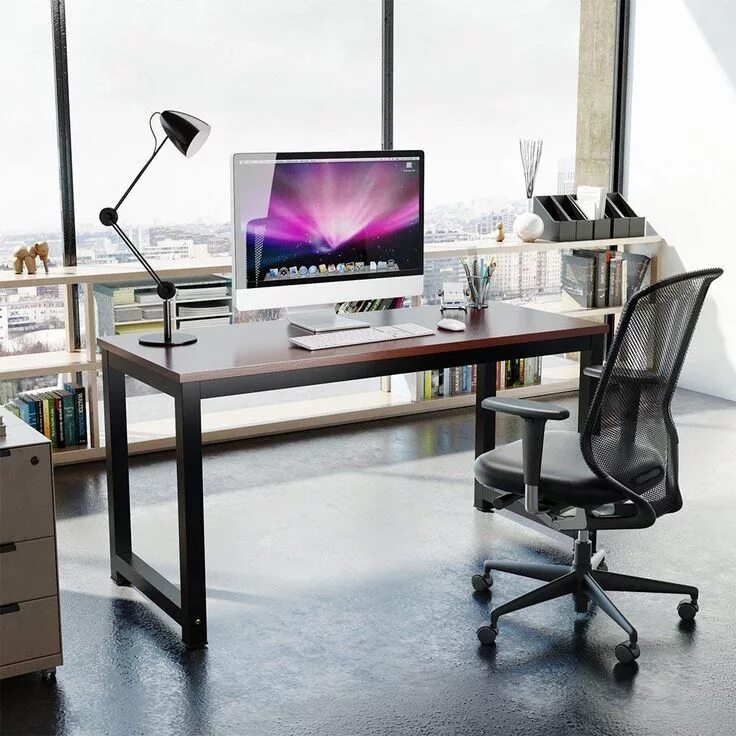 The computer is the desk