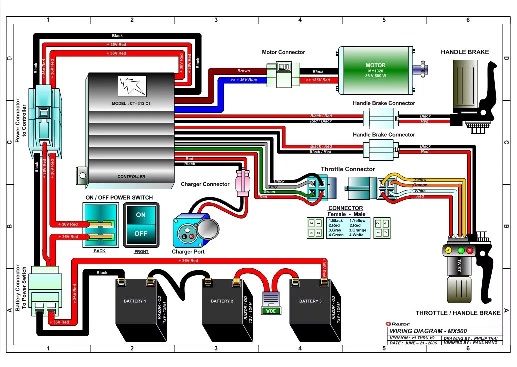 Simbel Electric Scooter wiring diagram. Razor mx500. Gio 500 w e-Scooter electrical schematic. Sportee Electric скутер схема.