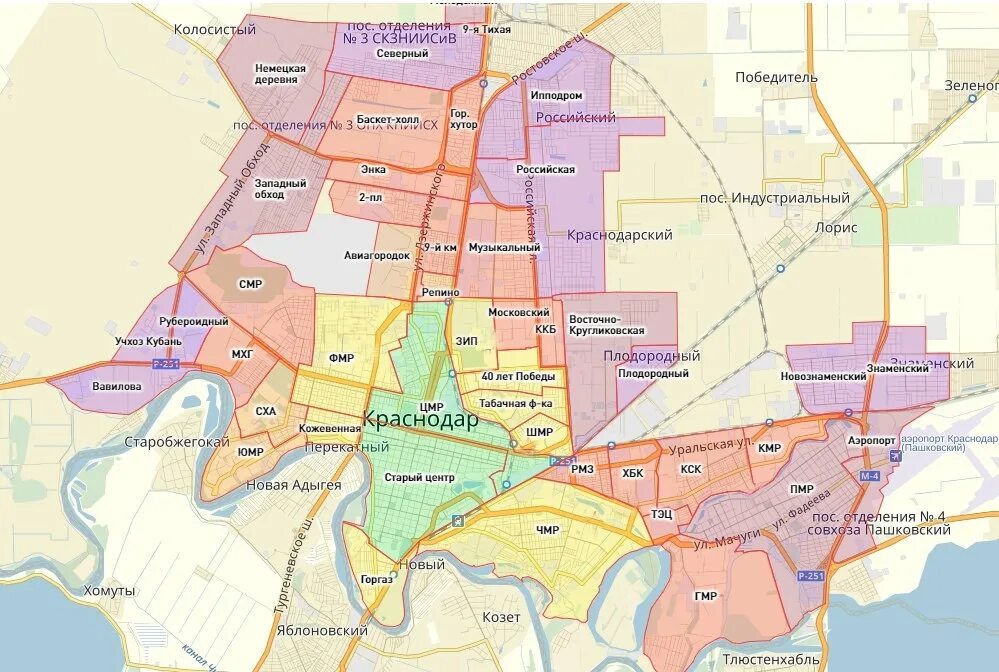 Телефон горячей линии прикубанского округа краснодара. Карта Краснодара по районам. Районы Краснодара на карте. Краснодар районы города на карте. Краснодар карта города по районам.