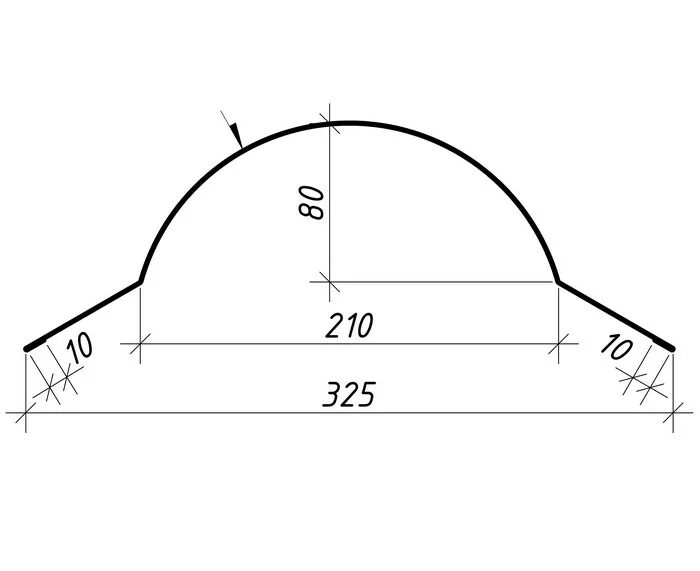 Размер полукруга. Планка конька полукруглого - 2 м размер. Конек полукруглый чертеж. Конек полукруглый Размеры. Конек полукруглый для металлочерепицы.