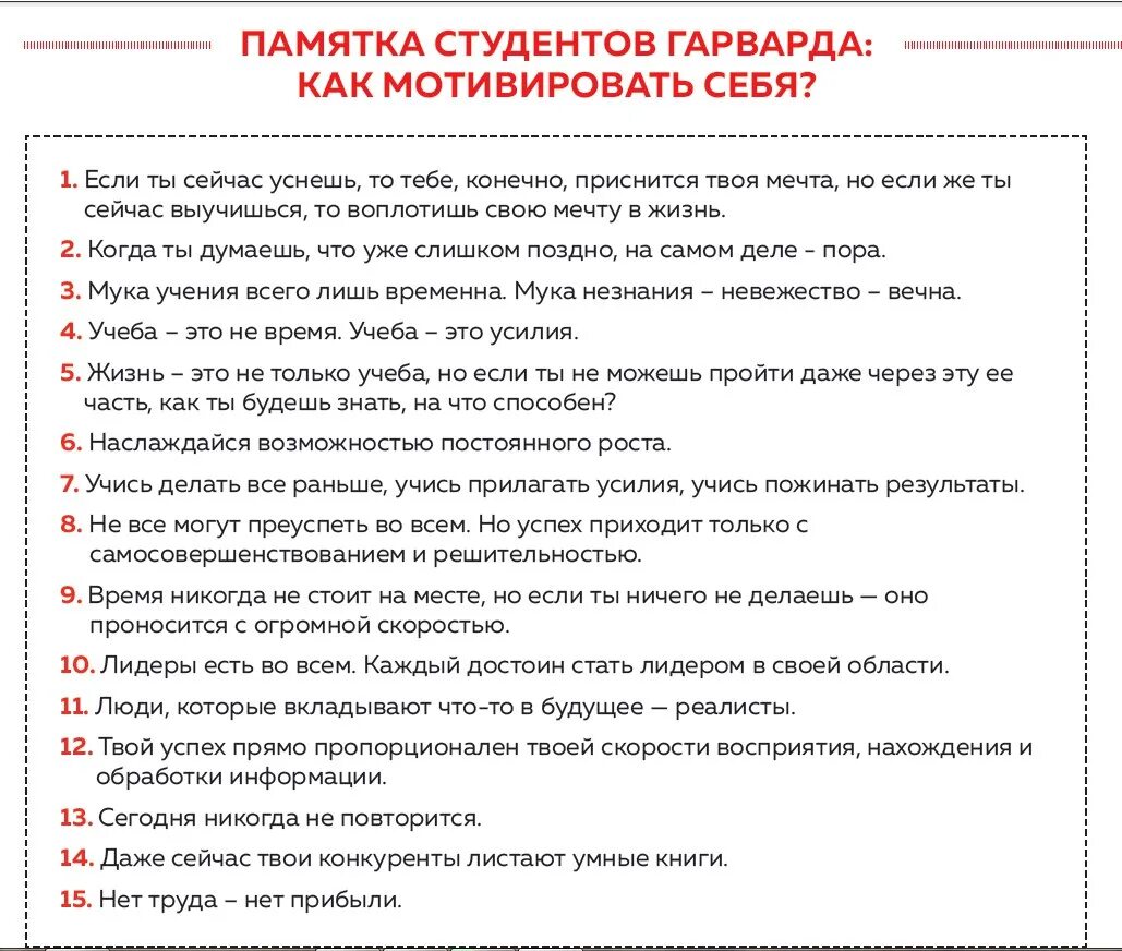 Мотивация студентов. 15 Правил мотивации для студентов Гарварда. Памятка студентов Гарварда. Мотивация студентов Гарварда в памятке. Цитаты студентов Гарварда.