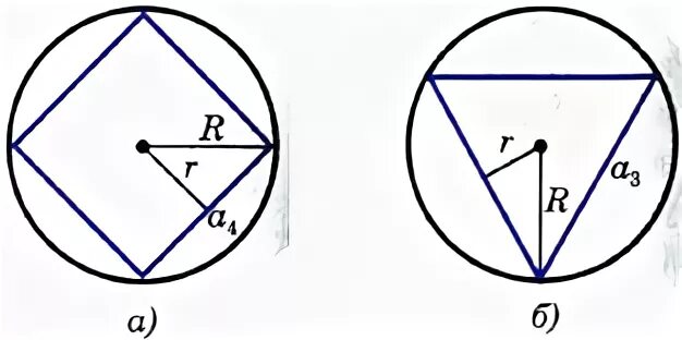 На рисунке 311 а изображен квадрат вписанный в окружность радиуса r. На рис 311 б изображен правильный треугольник вписанный в окружность. Квадрат вписанный в правильный треугольник. На рис 311 а изображен квадрат вписанный в окружность радиуса r.
