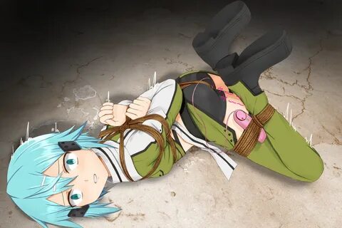 sinon, sword art online, 1girl, ass, bdsm, blue hair, bondage, bound, rope,...