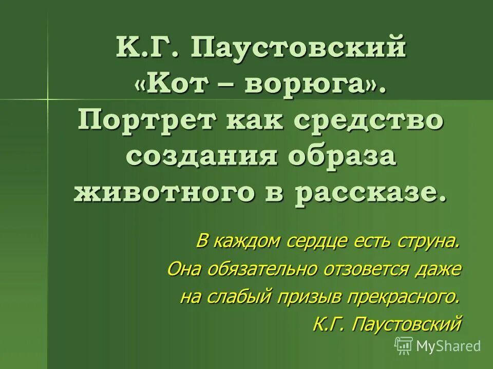 Анализ рассказа паустовского кот ворюга