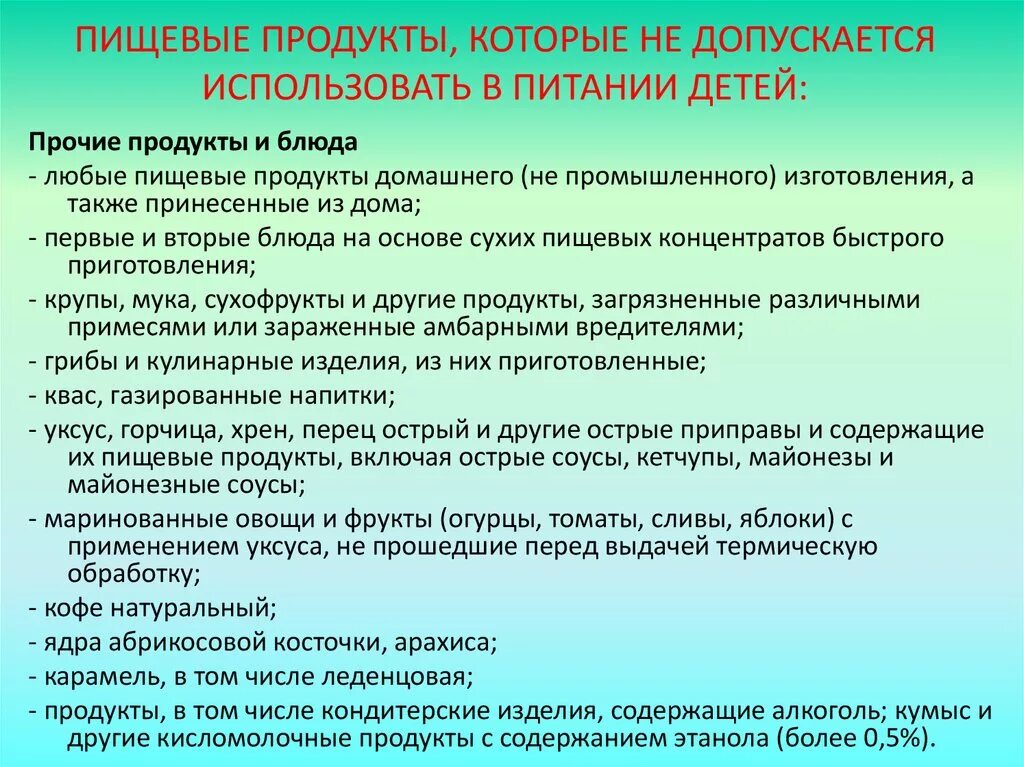 При этом допускается использование любых. Пищевые продукты запрещенные в детском питании. Не допускается использовать в питании детей. Пищевые продукты которые не допускается использовать в питании детей. Не следует использовать в питании детей.