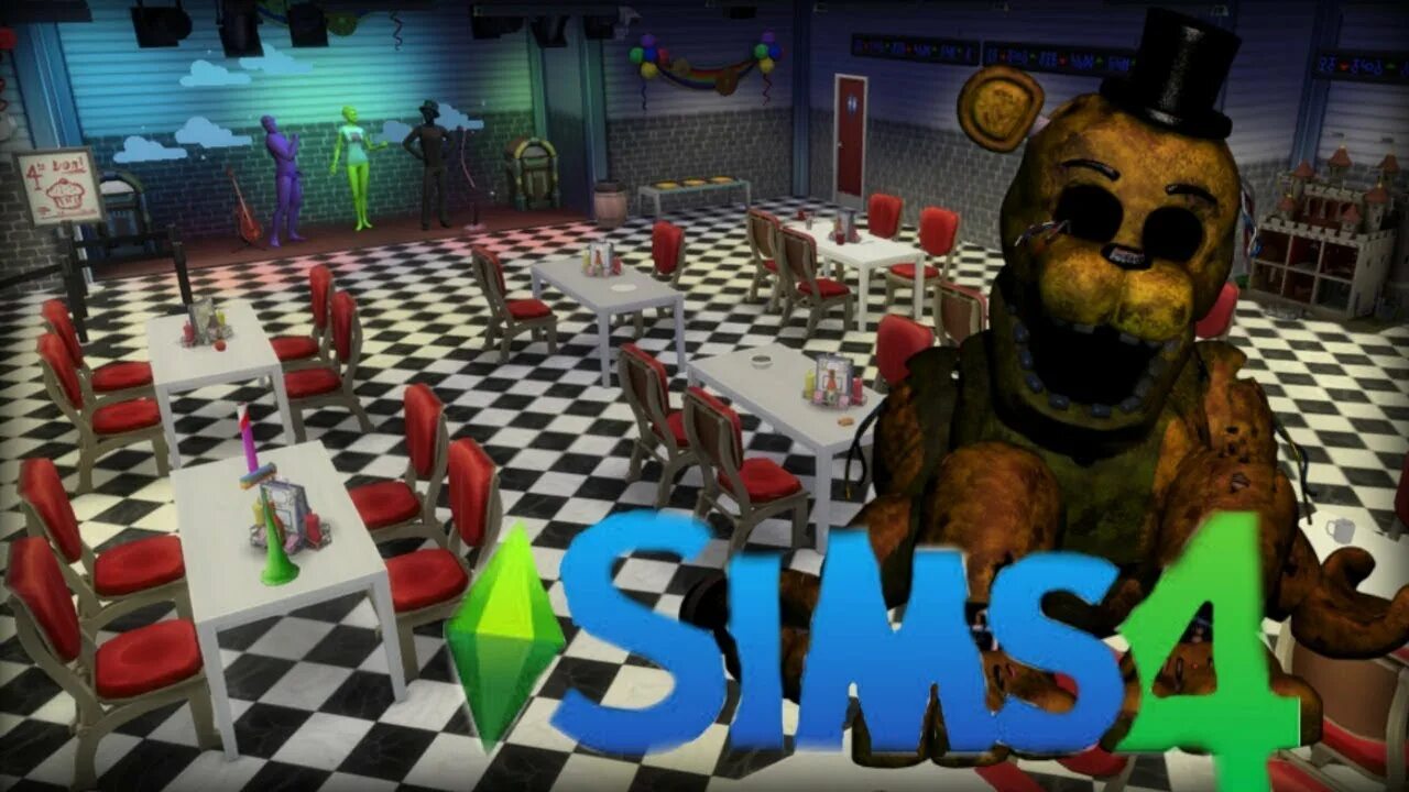 SIMS 4 FNAF Pizzeria. ФНАФ В the SIMS 4. Пиццерия Фредди 4. АНИМАТРОНИКИ симс 4.