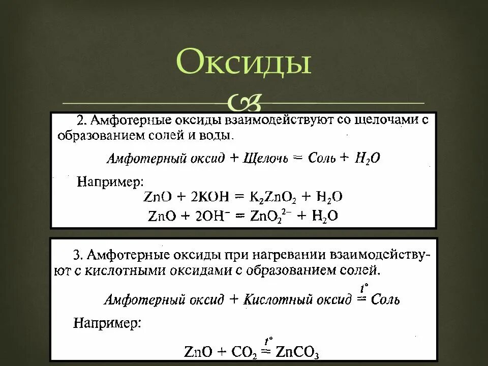 Формула основного кислотного амфотерного оксидов соответственно