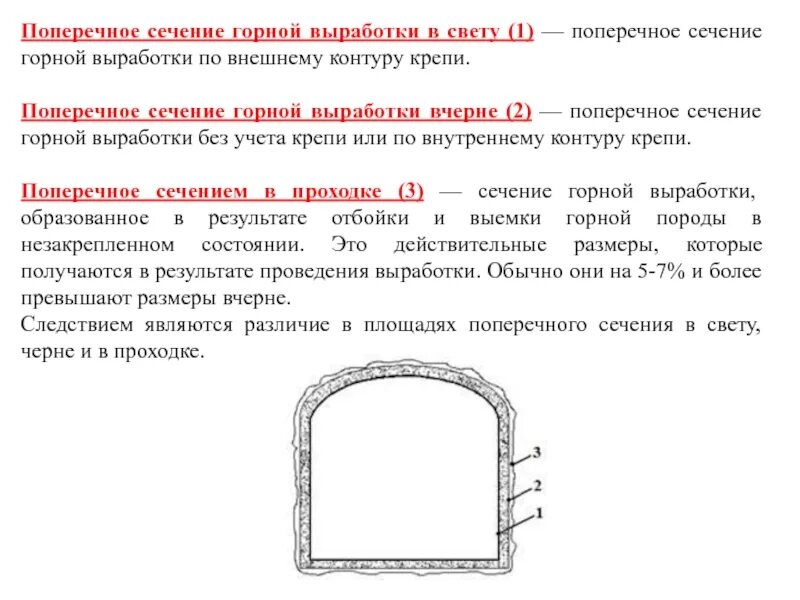 Поперечное сечение горной выработки. Поперечные сечения горных выработок. Поперечного сечения выработки вчерне. Площадь сечения выработки в свету в проходке вчерне.