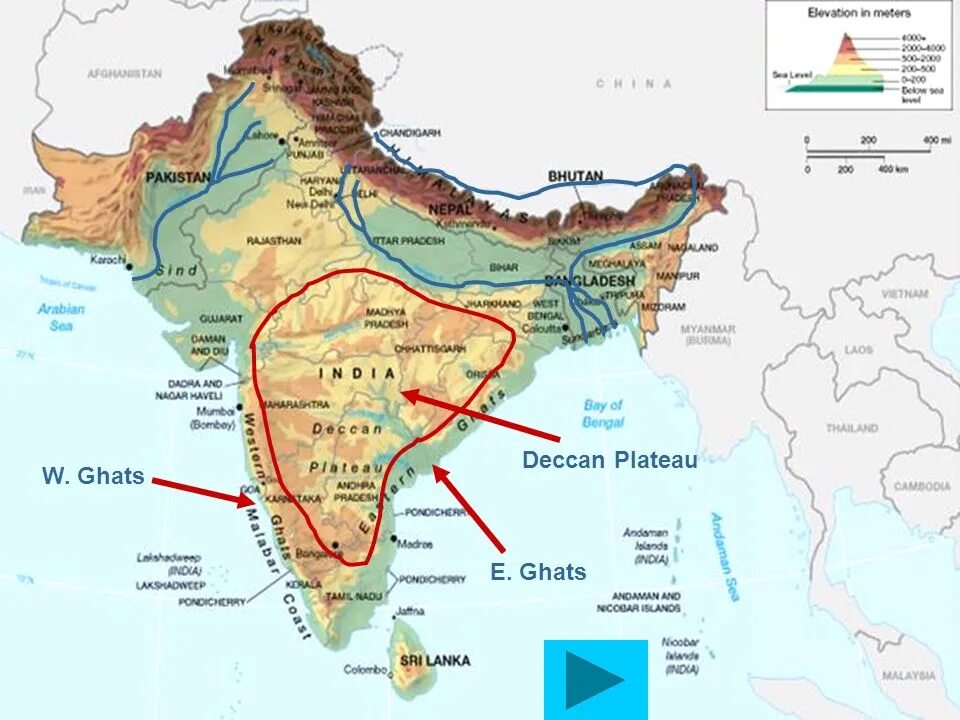 Плоскогорье декан на карте Индии. Индия плато декан на карте.
