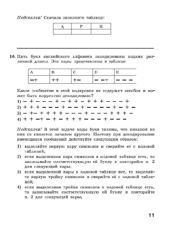 В таблице представлены коды пяти букв