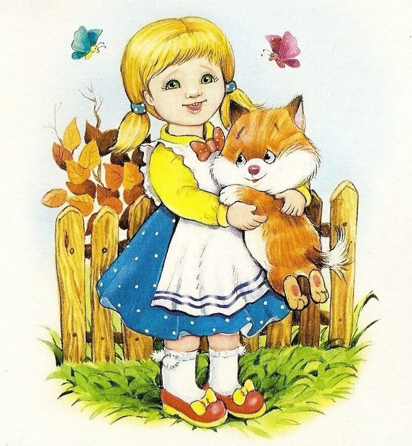 Детские иллюстрации. Девочкааа рисунок для детей. Девочка с котятами. Сказочная девочка. Давай картинку девочки