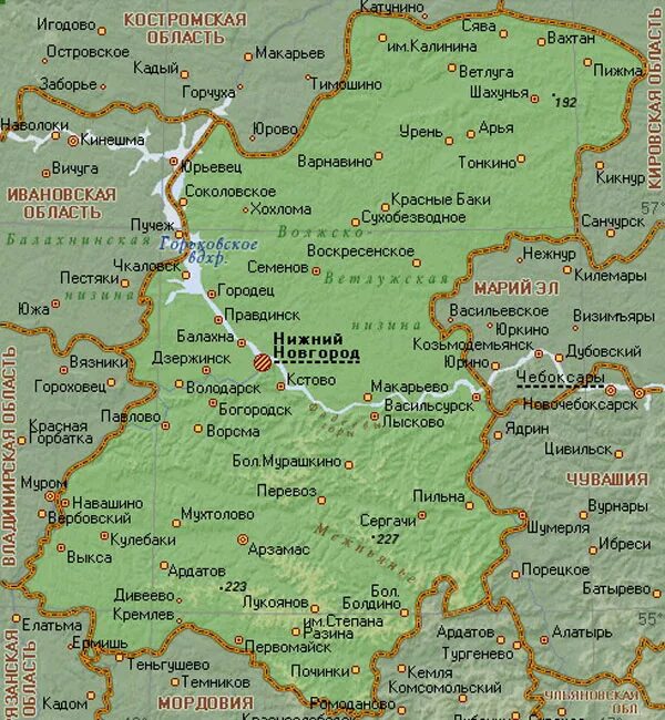 Первомайск нижегородская карта. Карта Нижегородской обл. Нижегородская область города Нижегородской области карта. Географическая карта Нижегородской области. Где находится Нижегородская область на карте России.