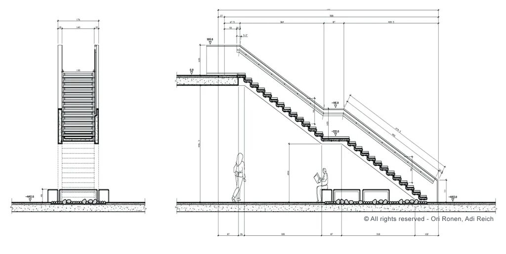 L detail. Stair Section. Stairway Section. Heated Street Stairs detailed Section. Turning Section.