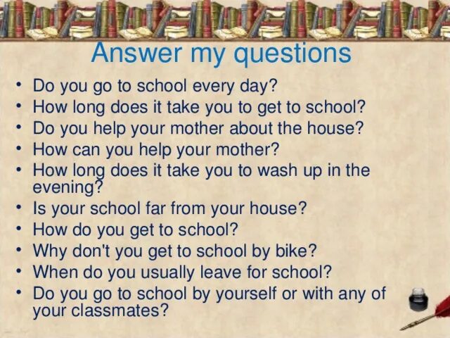 Answer the questions and discuss. Speaking questions about School. School questions for discussion. Questions about School for Kids. Топик my School Life 4 класс.