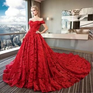 Женское платье с длинным шлейфом, красное свадебное платье с вырезом лодочкой, и