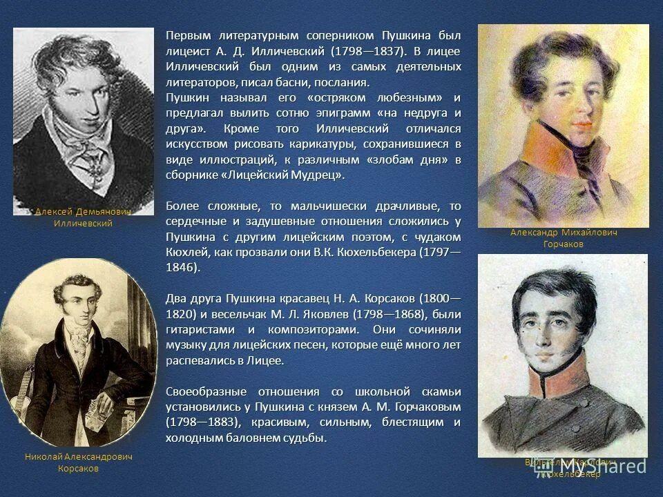 Какое прозвище получил пушкин в лицее. Илличевский лицеист. Портреты лицейских друзей Пушкина. Друзья Пушкина в лицее.