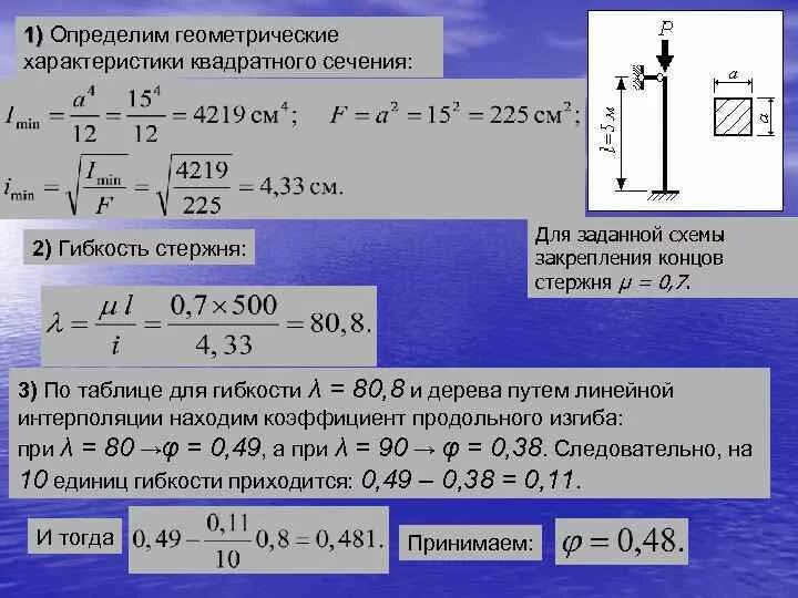 Гибкость стержня круглого поперечного сечения. Расчет стержня на устойчивость. Расчет стержня на сжатие. Расчет гибкости стержня.