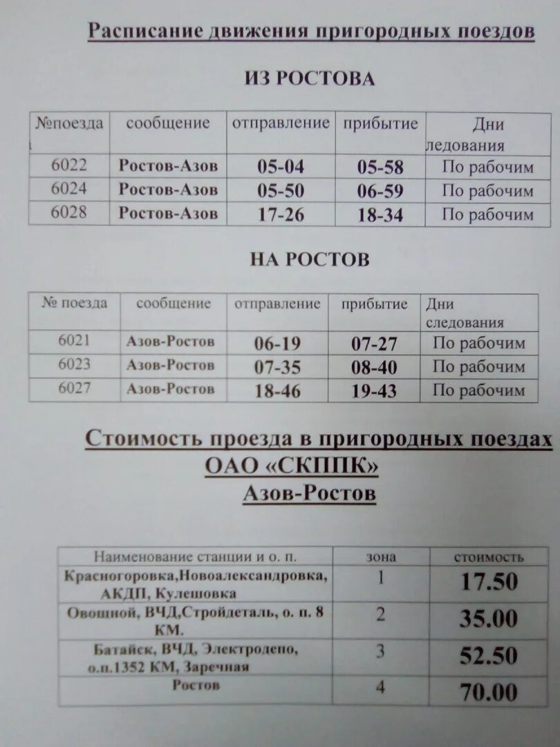 Расписание нового вокзала ростов