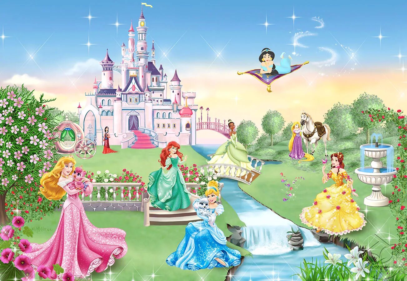 Королевство принцессы. Фотообои "Disney Princess Park". Замок принцессы. Сказочный замок принцессы. Сказочная Страна.