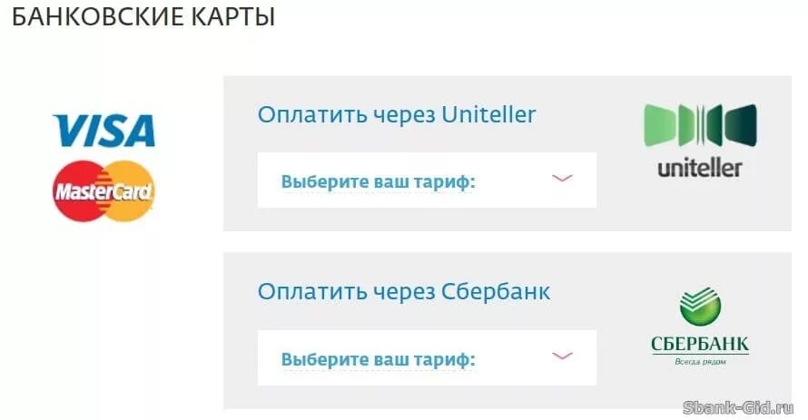 Оплатить телекарту картой сбербанка