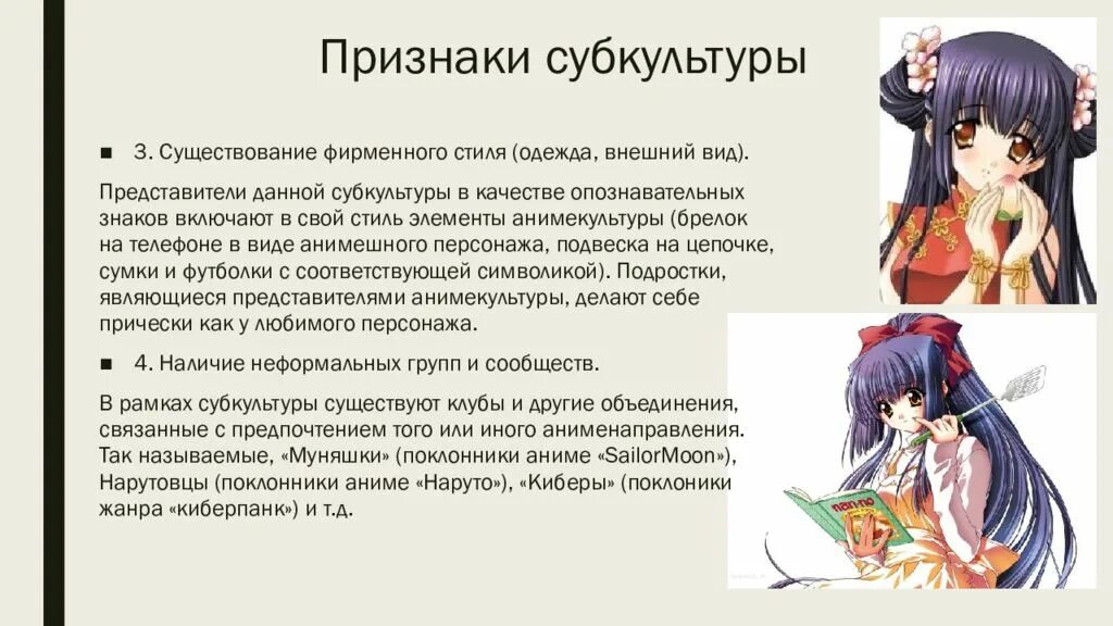 Выберите признаки субкультуры