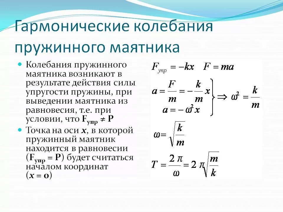 Частота свободных вертикальных. Формула максимальной скорости колебания пружинного маятника. Уравнение свободных колебаний пружинного маятника формула. Период свободных колебаний пружинного маятника формула. Уравнение гармоничных колебаний пружинного маятника.