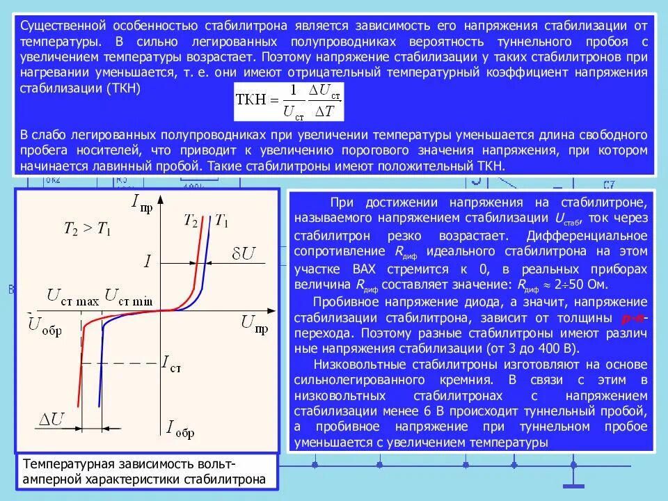 Температурный коэффициент напряжения диода. ТКН стабилитрона при пробое. Зависимость напряжения стабилизации стабилитрона от температуры. Температурный коэффициент напряжения стабилизации стабилитрона. Пробой частоты