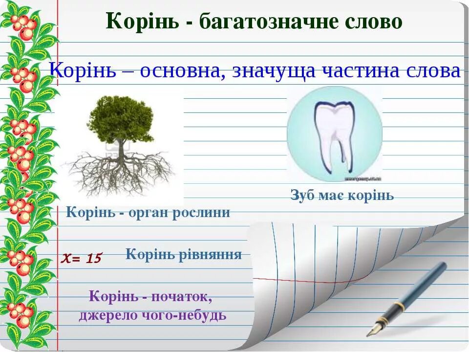 Корінь слова. Багатозначні слова. Частина слова. Багатозначні слова приклади.