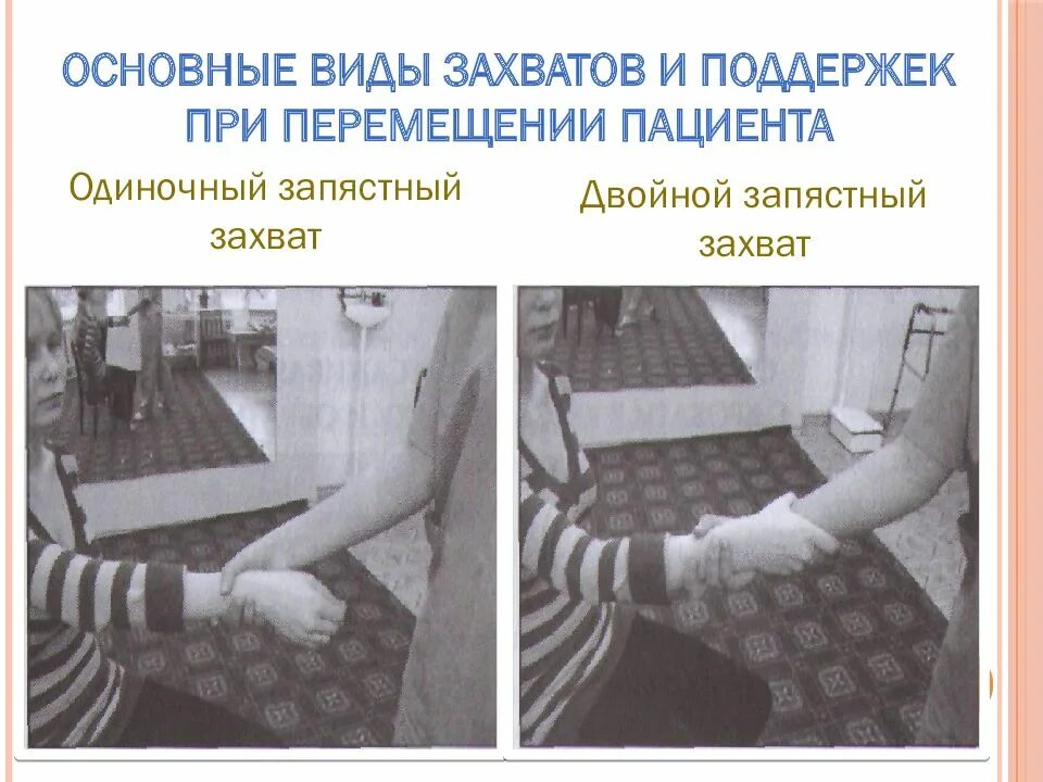 Захваты пациента. Основные виды захватов и поддержек при перемещении пациента. способы удерживания пациента. способы захвата пациента. способы удержания пациента.