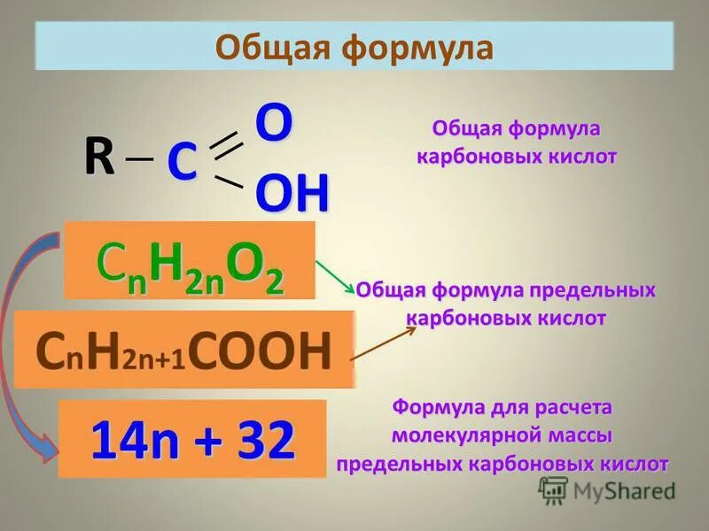 Общая формула карбоксильной группы. Общая молекулярная формула карбоновых кислот. Общая формула кислот.