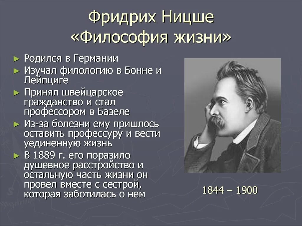 Философия жизни Фридриха Ницше. Танти родился в москве главная мысль