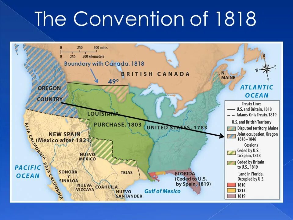 Adams–Onís Treaty Boundary. Англо американская конвенция 1818. Boundary Treaty of 1866 between Chile and Bolivia. With the establishment of Black Ball lines in 1818. The second country was